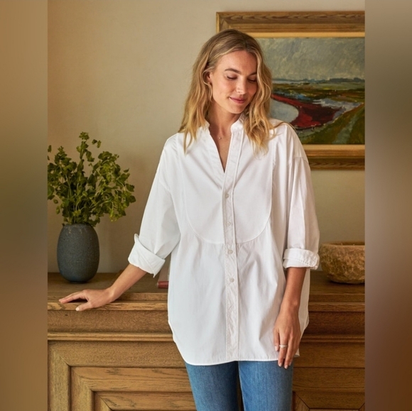 Frank & Eileen Tops - Frank & Eileen Italian Victoria Tuxedo Shirt Womens White SuperLuxe Size Large
